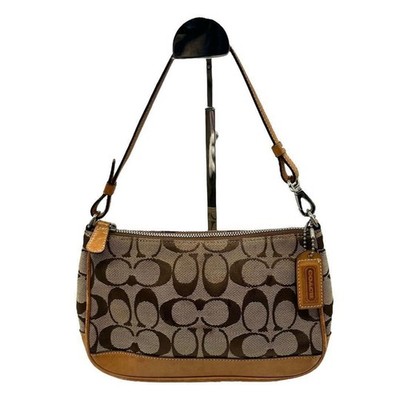 Coach Signature Demi mini Pouch Hand Bag Canvas Leather Beige 6094