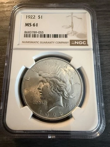 1922 Silver Peace Dollar Coin (90% Silver, 10% Copper) NGC Graded MS61