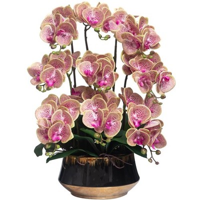 Orchids Artificial Flower Real Touch Fake Flowers with Large Ceramic Pot 23.6...