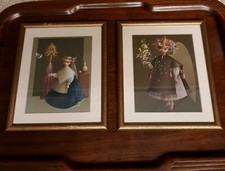 2 Vintage Midcentury Framed Alejandro R HIDALGO Prints Flower Vendors 60’s 