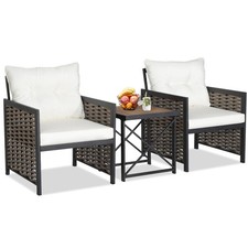 3 Pieces Patio Rattan Chair Coffee Table Set Furniture Set Backyard Poolside