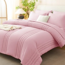 CozyLux Full Size Comforter Sets Pink - 7 Pieces Bed in a Bag, Modern Vertica...
