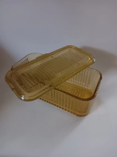 Federal Amber Yellow Glass Refrigerator Dish Lid Vintage, Ribbed
