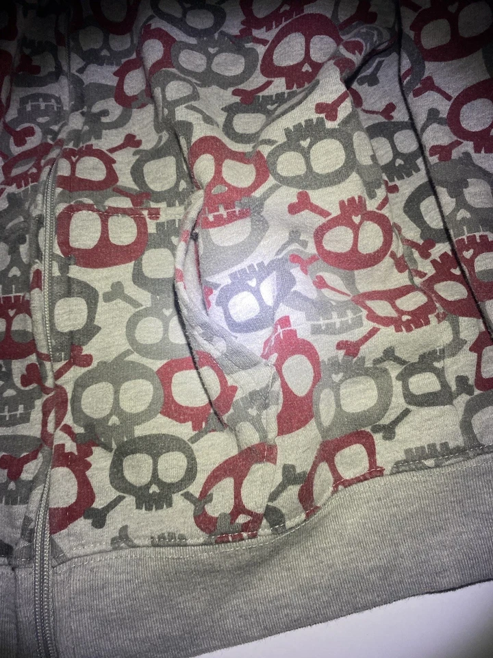 Toughskins Fleece Zip Up Hoodie Grey And Red Skulls - Image 3 of 3
