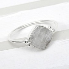 Natural Rainbow Moonstone Band Promise Ring Jewelry Solid Sterling Silver US 9