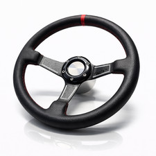 Boat steering wheel leather look black aluminium for boats with Teleflex Ultraflex steering