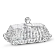 QFkris 6.5'' Glass Butter Dish with Lid,Clear Classic Covered Clear 
