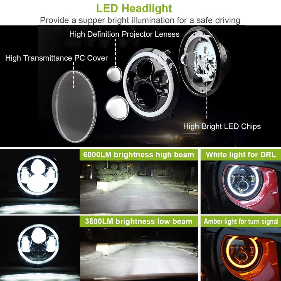 2 faros LED redondos de 7 pulgadas haz alto/bajo para Chevy Styleline Deluxe 1949-1952 Foto 2 de 4