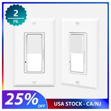 Dimmer Light Switch 3-Way Neutral Wire LED CFL Not Required with Plate ETL 2Pack