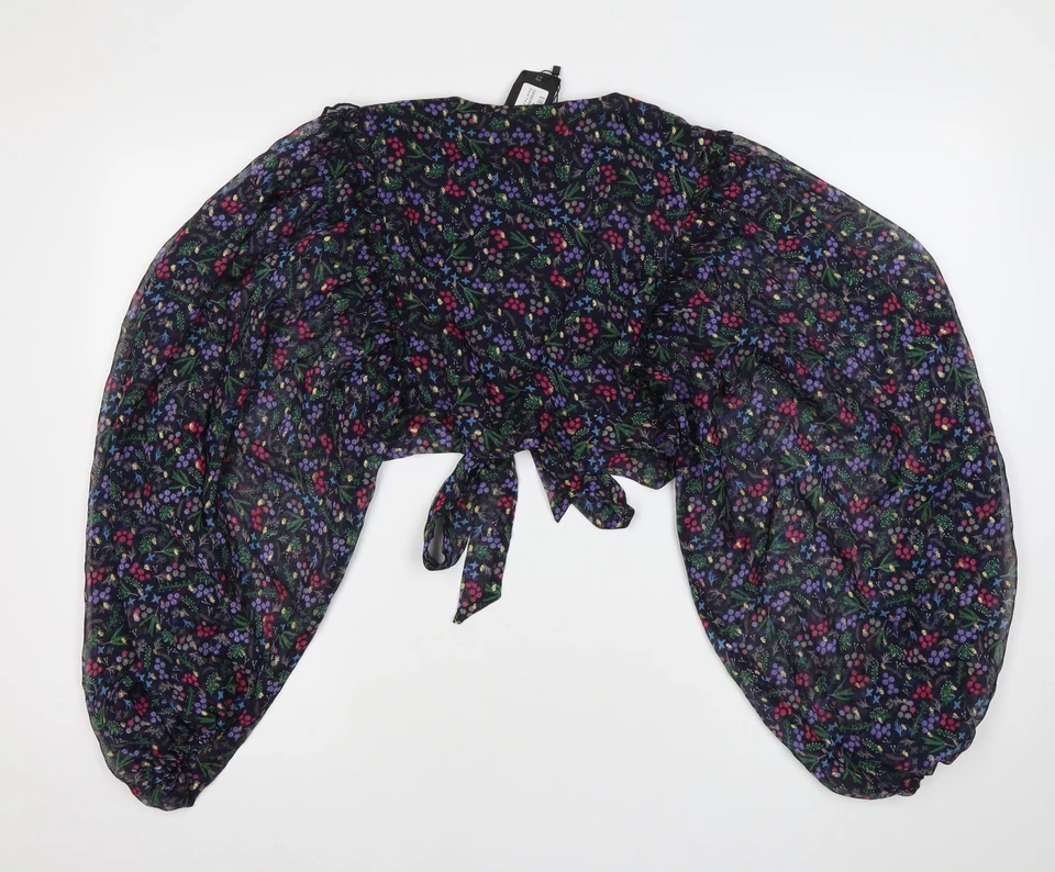 Blusa corta de gasa floral Nasty Gal para mujer Reino Unido 12 multicolor Foto 3 de 4