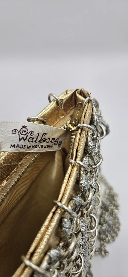 Bolsa de mão vintage Walborg Paco Rabanne anos 60 prata ouro metal corrente correio elo - Imagem 4 de 4