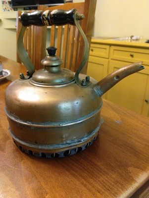 Vintage Copper Tea Pot Tea Kettle with Wooden Handle Patent Marked Scotland
