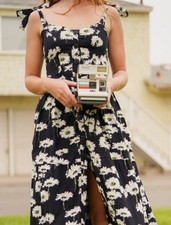 Urban Outfitters Women's Navy Blue Daisy Positano Midi Dress Boho Cottage Small