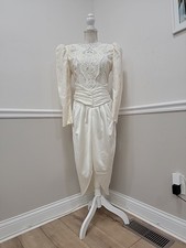 Vintage 80s Ivory Scott Mcclintock puff shoulder lace wedding dress