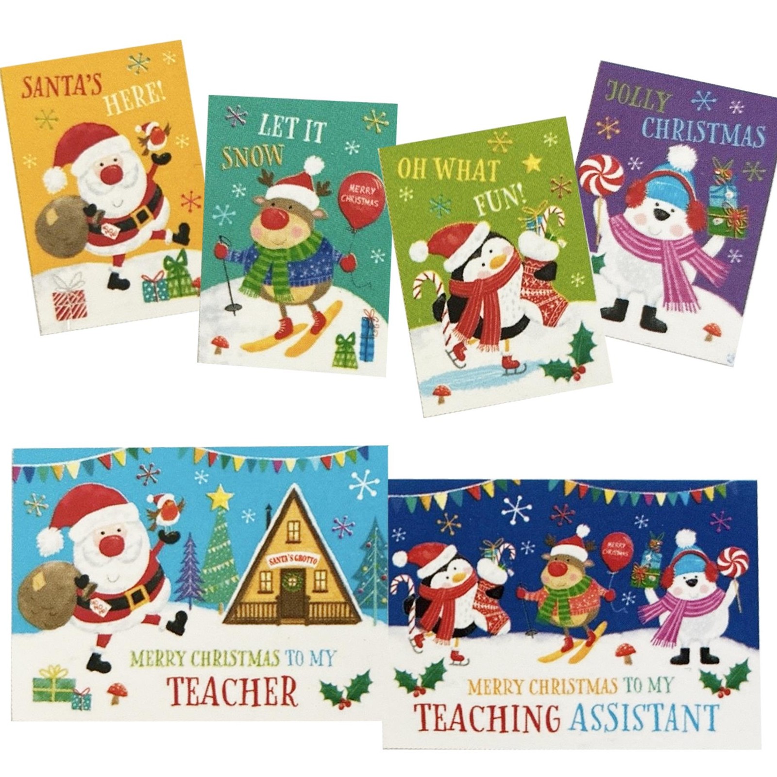  - Pack Of 32 Cute Santa School Christmas Cards & Envelopes - Image 2