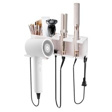 Hair Dryer Holder Wall Mounted, 3-in-1 Hair Tool Organizer for Bathroom, White