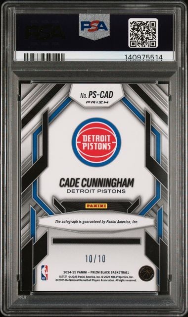 2024-25 Panini Prizm Black Prolific Auto Cade Cunningham Gold PRIZM /10 PISTONS view 1