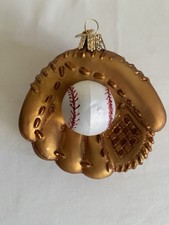 Old World Christmas Glass Blown Ornament, Baseball Mitt with Ball-Play Ball