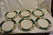 6 x   Vintage Myotts Staffordshire Green 'CHELSEA BIRD small  Dinner Plates 9"