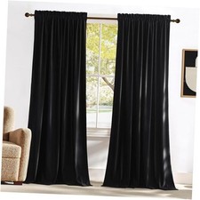 Velvet Curtains 90 inches Long 2 Panels Set 52 52"W x 90"L Pack of 2 Black