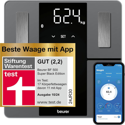Beurer BF 500 Personenwaage Mit Bluetooth & App, Digitale Körperfettwaage Mit Me