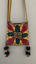 RARE Contemporary Huichol Textile Hand Embroidered Flowers Bag