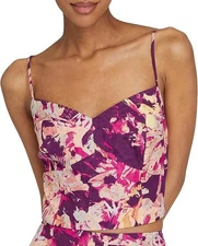 NWT Club Monaco Paneled Fitted Cropped Linen Blend Top Aster Pink MSRP $128