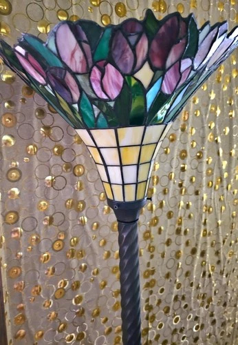 Tiffany-Style  Stained  Glass Torchiere Floor Lamp