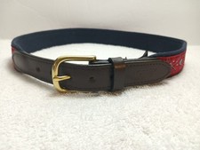 Vineyard Vines Boys Lacrosse Sticks Canvas Leather Belt Red Preppy Logo Size 26