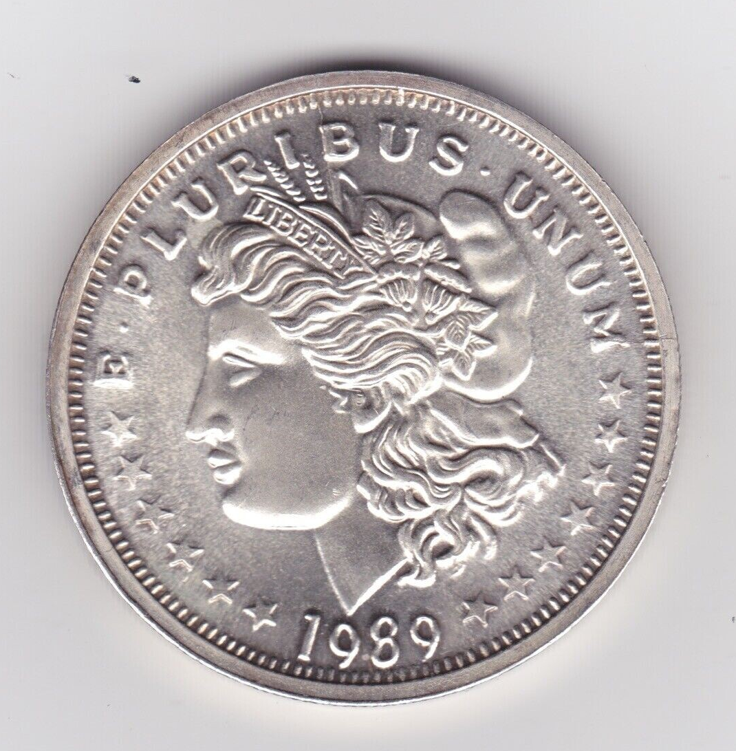 1989 MORGAN DOLLAR DESIGN SILVER TRADE UNIT 1 Troy oz., .999 FINE