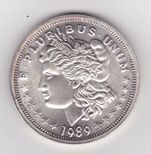 1989  MORGAN DOLLAR DESIGN SILVER TRADE UNIT 1 Troy oz., .999 FINE SILVER round