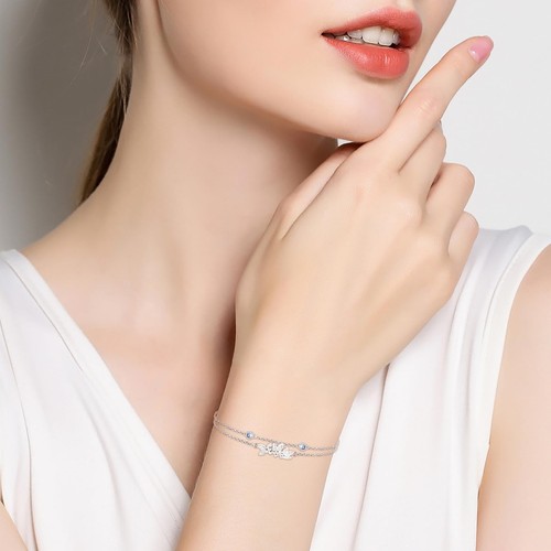 Geburtsstein Geburtsblume Armband für Damen: Sterling Silber doppellagig Kette B - Bild 3 von 6