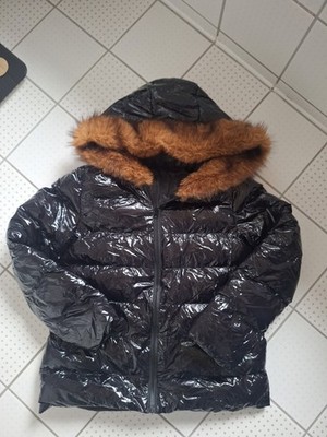 Schwarze Damen Pufferjacke Gr. S mit Kunstfell-Kapuze