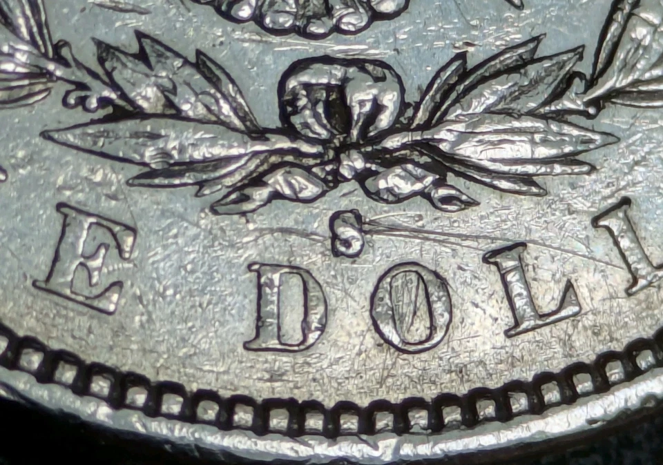 1879-S $1 Silver Morgan Dollar Die Chip Error Large S Mint Mark Die Scratches - Image 2 of 4