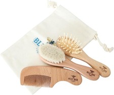 The Hat Pros Wooden Baby Hairbrush Comb Set Soft Goat Hair Brush for New Bor