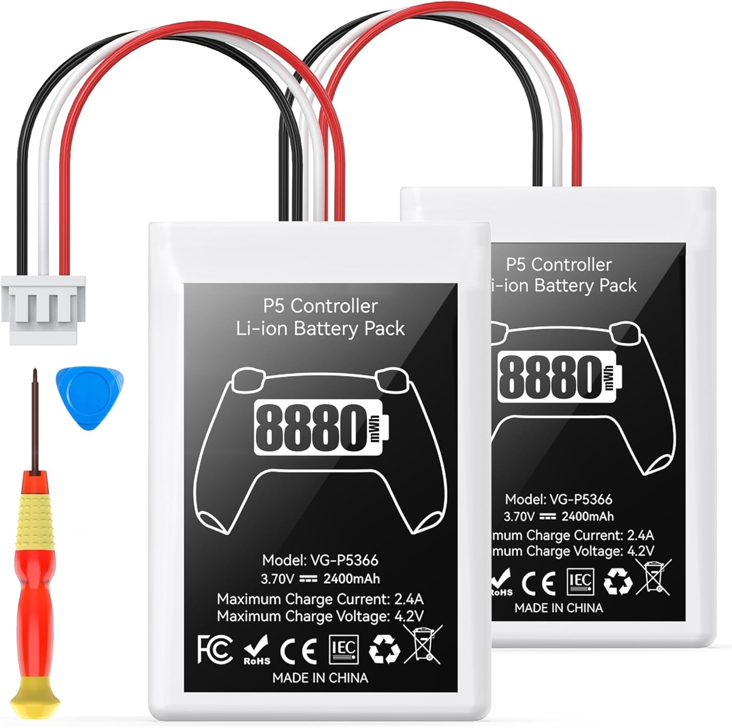 Kosker 2 Confezioni PS5 Controller Batteria, 8880mWh Alta Capacità PS5 Controller Batt