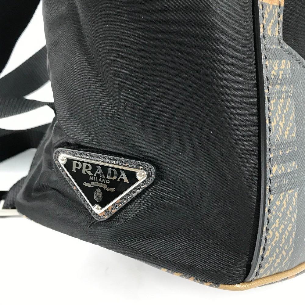 PRADA 1BZ038 Check Backpack Triangle Logo Rucksack Black Men s Used from japan thumbnail 8