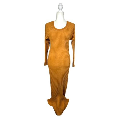 Free People Beach Walk About Ribbed Maxi Dress Size Small Cotton Mustard Yellow
