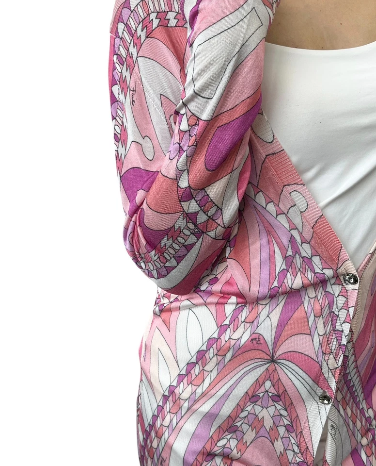 EMILIO PUCCI винтажный логотип вязаный кардиган верхний #34 многоцветный розовый вискоза кнопка - Изображение 3 из 4