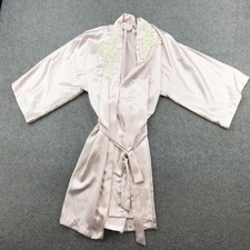 Vintage California Dynasty Robe Women Small Pink Satin Kimono Embroidered Sequin
