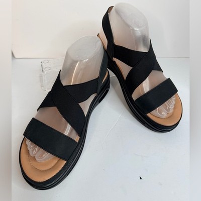 Pennysue MySoft Black Elastic Strap Comfort Sandals Air Cushion Womens 8