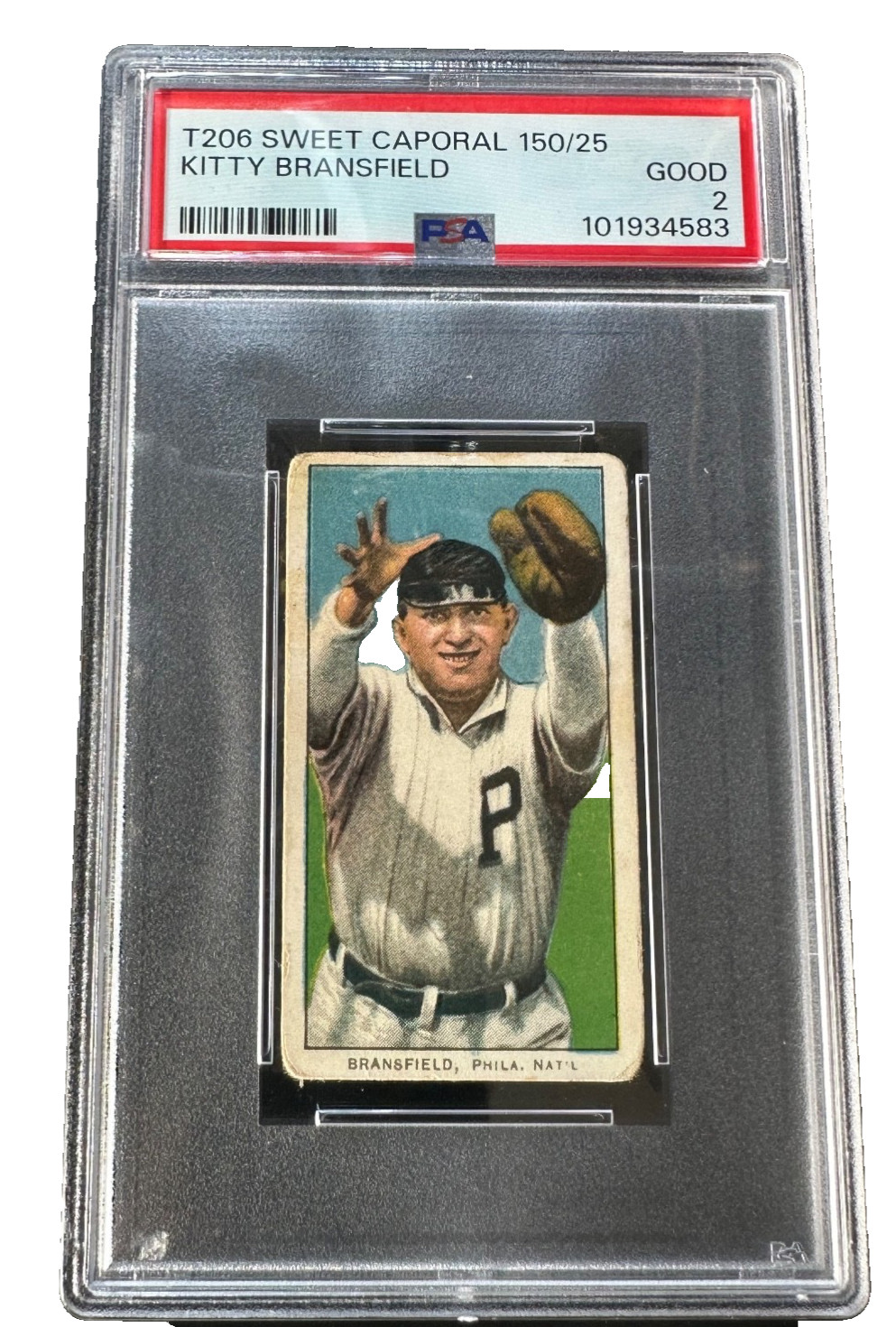 T206 Sweet Caporal Kitty Bransfield PSA 2 GOOD – 1909-11 Tobacco Card – Phillies