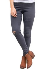 Gray Distressed Front Stretch Denim Pants Women's XL