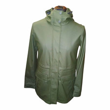 Hunter Original Women's Green Hooded Rain Coat Jacket Zip Snap Size XS