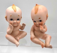 Vintage Lefton China SET of 2 KEWPIE Porcelain Large 5" FIGURINES, 1960s, EX