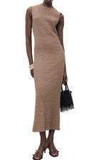 Mango Maxi Dress Size 4 Taupe Light Brown Textured Cotton Blend Back Slit NWT