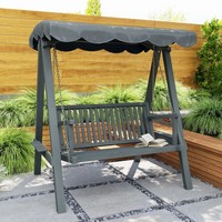 Outsunny 2 Seater Garden Swing Chair Seat with Canopy, Wooden Swing Chair, Grey