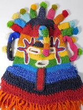 New Handmade Ecuadorian Aya Huma Diablo Mask Exotic Specialty Festival Knit Hood