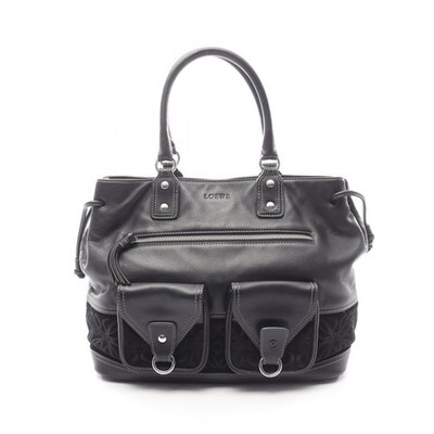 LOEWE Anagram Handbag leather Suede Black Used Women