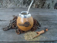 Mate Gourd Hand Carved Logo Basketbaal de - Calabaza + Straw + Spoon Yerba Mate